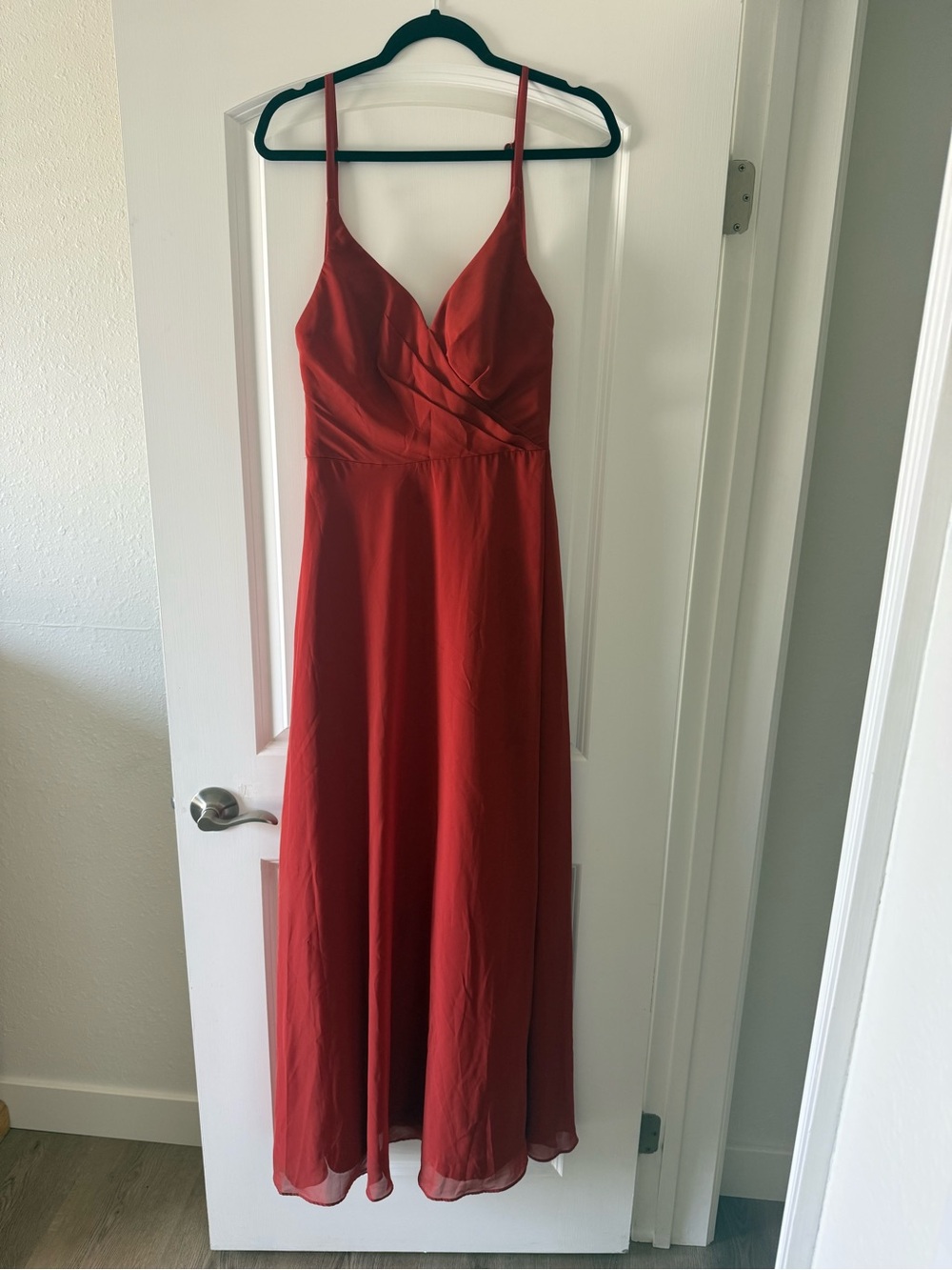 Azazie Red/Orange V-Neck Spaghetti-Strap Maxi Dress